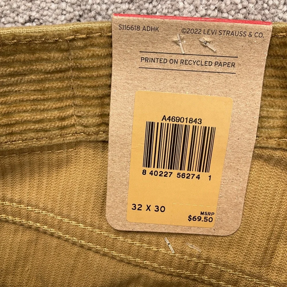 Levi's 502 Corduroy Pants Men 32W 30L Tan‎ Straight Leg Irregular Jeans NWT